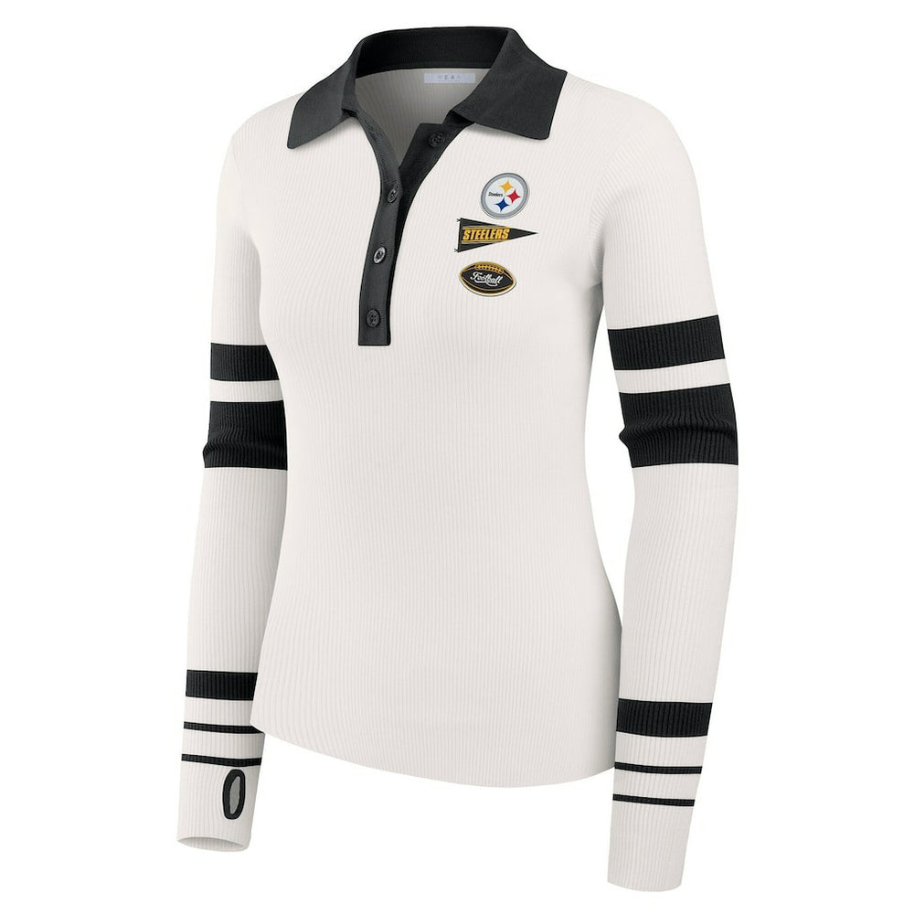 Pittsburgh Steelers WEAR by Erin Andrews Women's Ribbed Henley Polo Sweater - White - NFL
