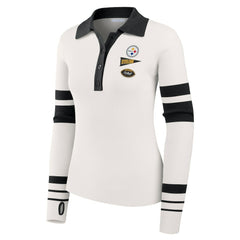 Pittsburgh Steelers WEAR by Erin Andrews Women's Ribbed Henley Polo Sweater - White - NFL
