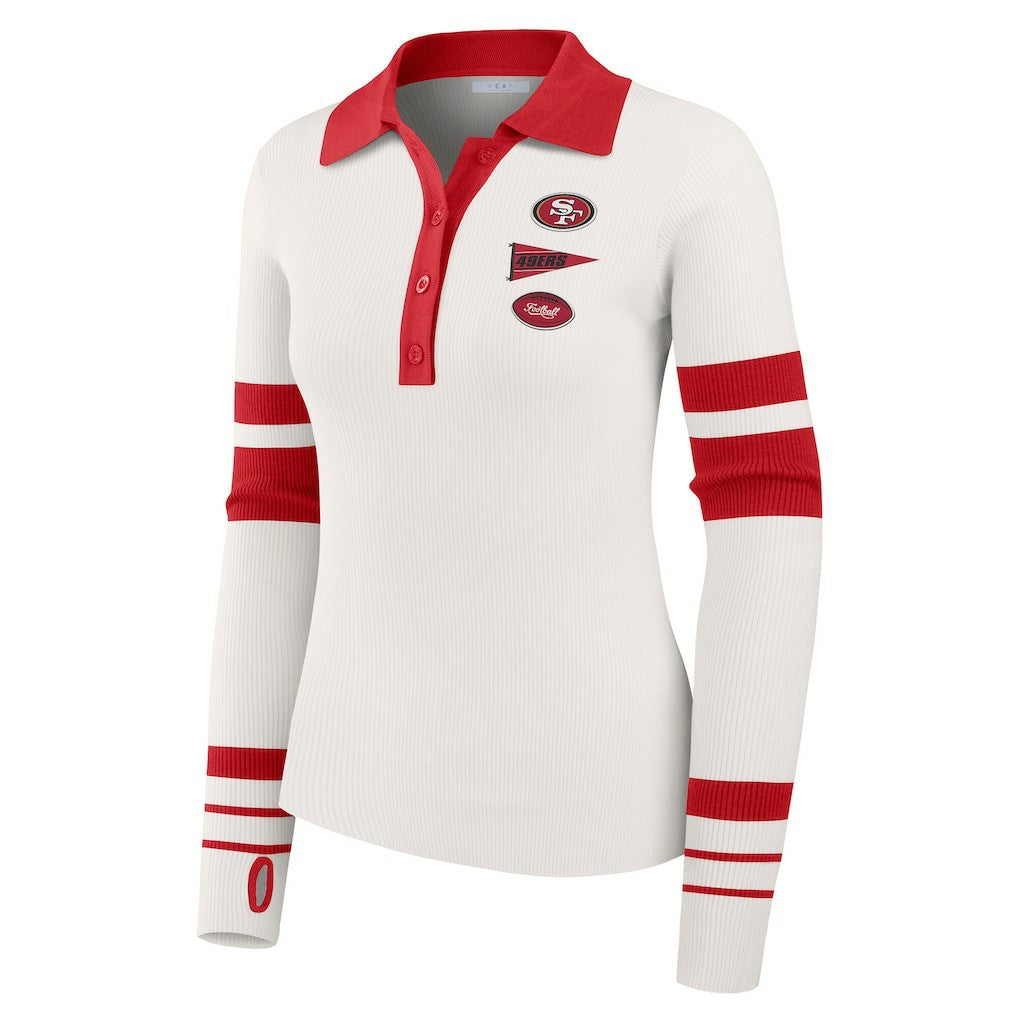 San Francisco 49ers WEAR by Erin Andrews Women's Ribbed Henley Polo Sweater - White - NFL