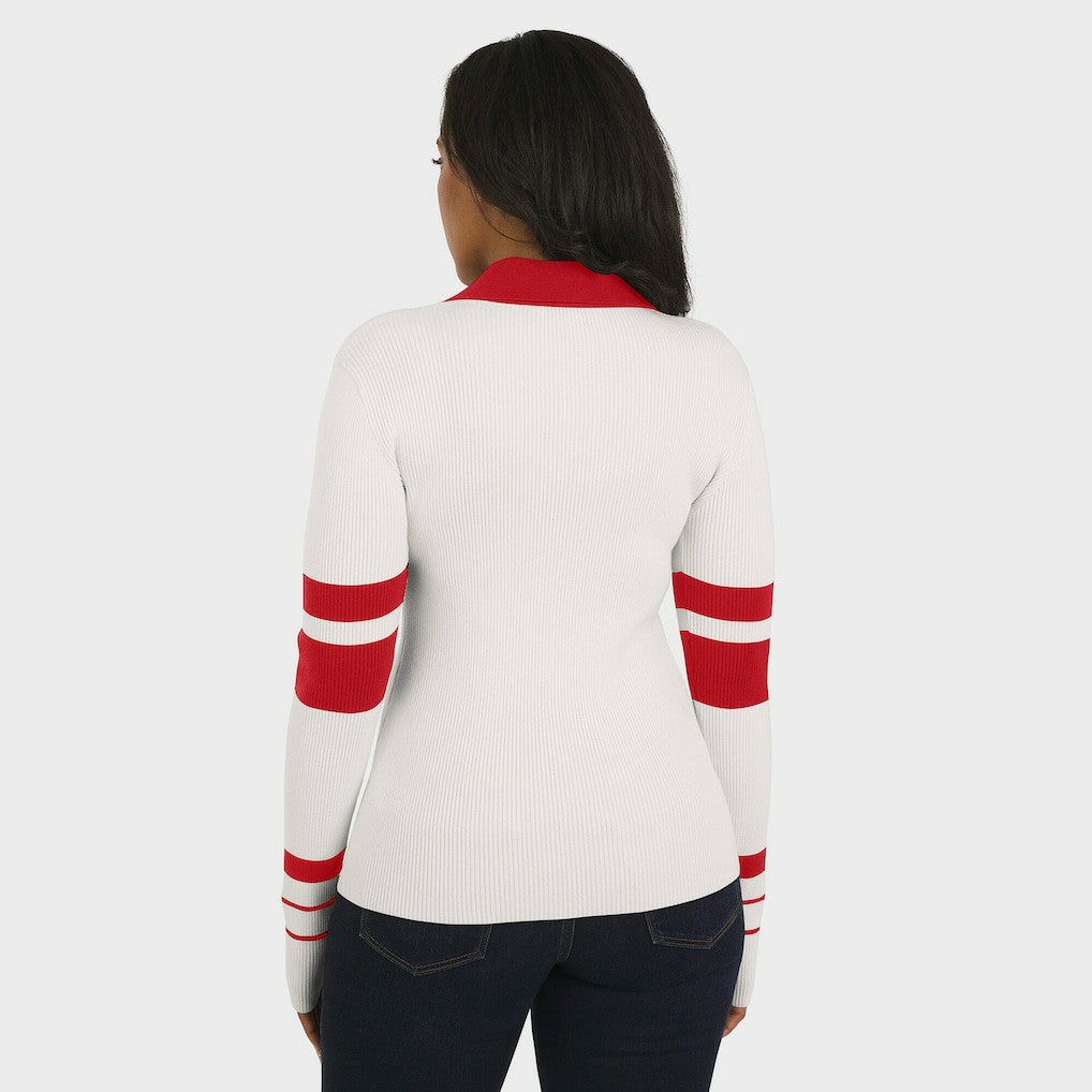 San Francisco 49ers WEAR by Erin Andrews Women's Ribbed Henley Polo Sweater - White - NFL