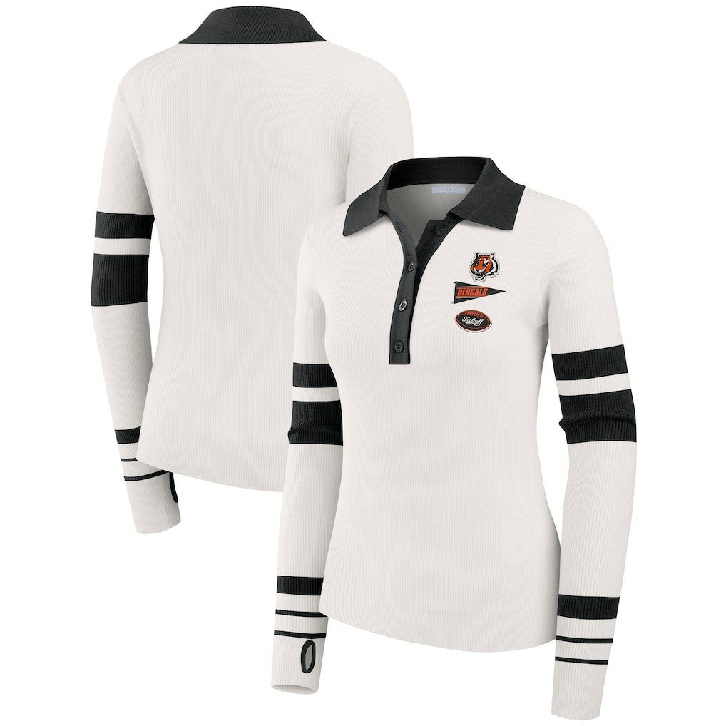 Cincinnati Bengals WEAR by Erin Andrews Women's Ribbed Henley Polo Sweater - White - NFL