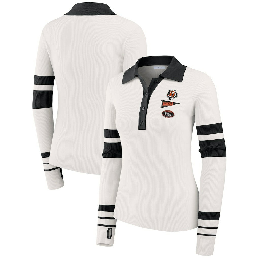 Cincinnati Bengals WEAR by Erin Andrews Women's Ribbed Henley Polo Sweater - White - NFL