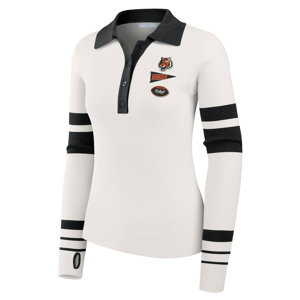 Cincinnati Bengals WEAR by Erin Andrews Women's Ribbed Henley Polo Sweater - White - NFL