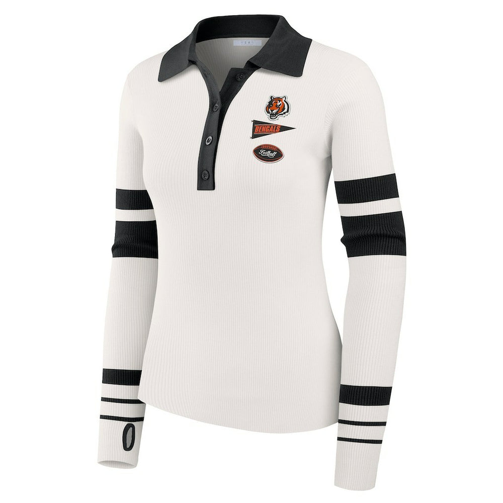 Cincinnati Bengals WEAR by Erin Andrews Women's Ribbed Henley Polo Sweater - White - NFL