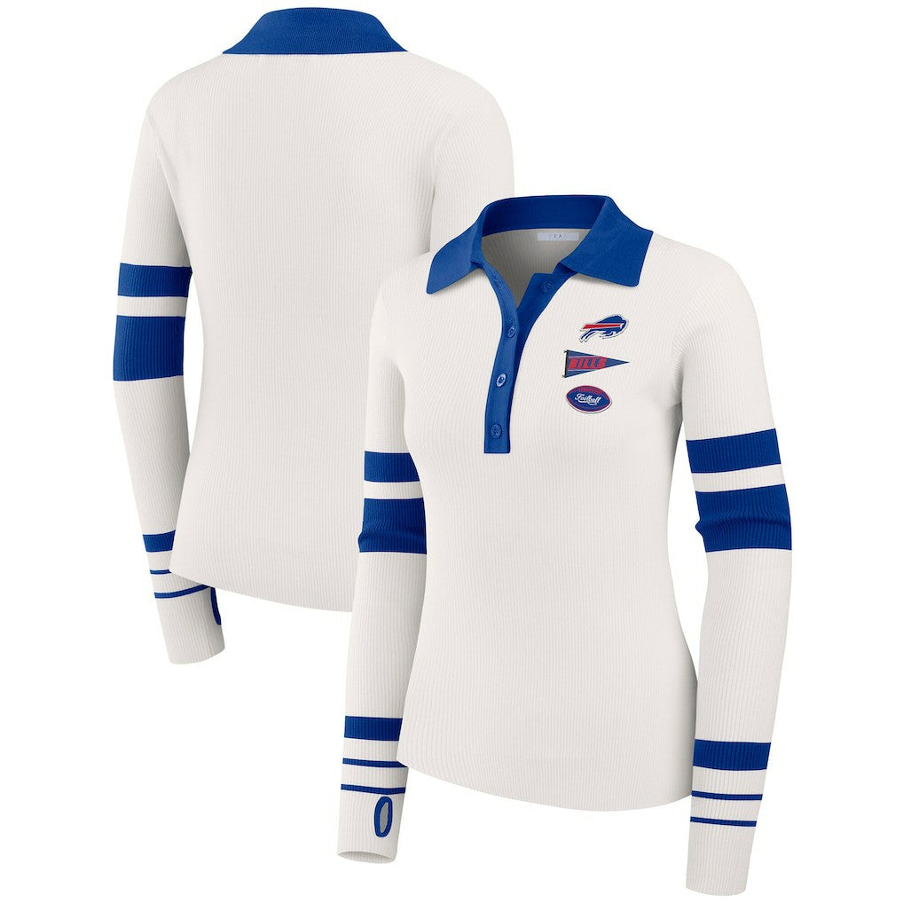 Buffalo Bills WEAR by Erin Andrews Women's Ribbed Henley Polo Sweater - White - NFL