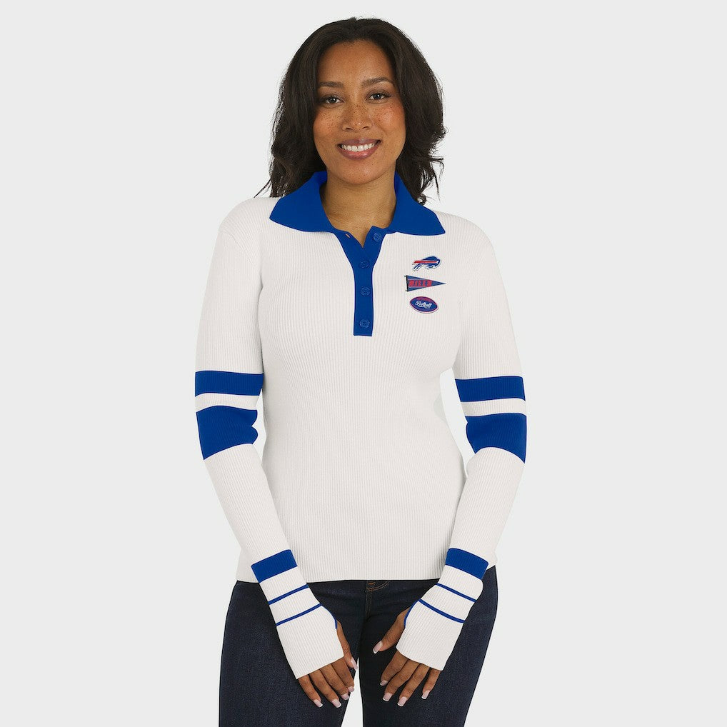 Buffalo Bills WEAR by Erin Andrews Women's Ribbed Henley Polo Sweater - White - NFL