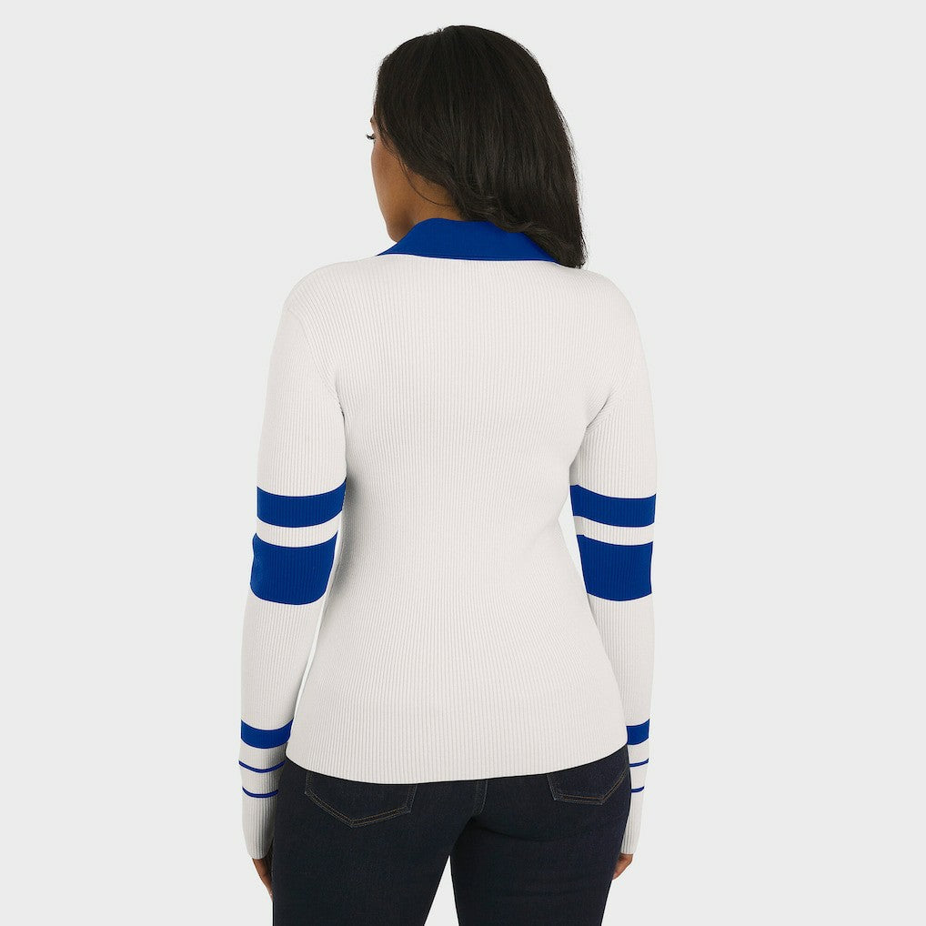 Buffalo Bills WEAR by Erin Andrews Women's Ribbed Henley Polo Sweater - White - NFL