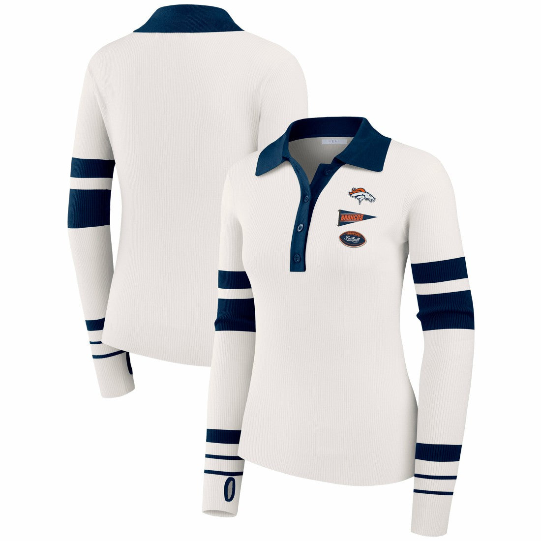 Denver Broncos WEAR by Erin Andrews Women's Ribbed Henley Polo Sweater - White - NFL