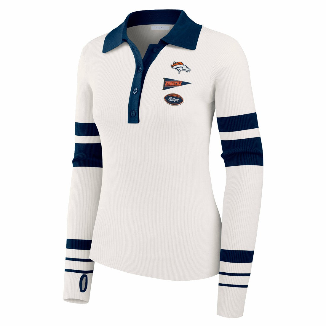 Denver Broncos WEAR by Erin Andrews Women's Ribbed Henley Polo Sweater - White - NFL