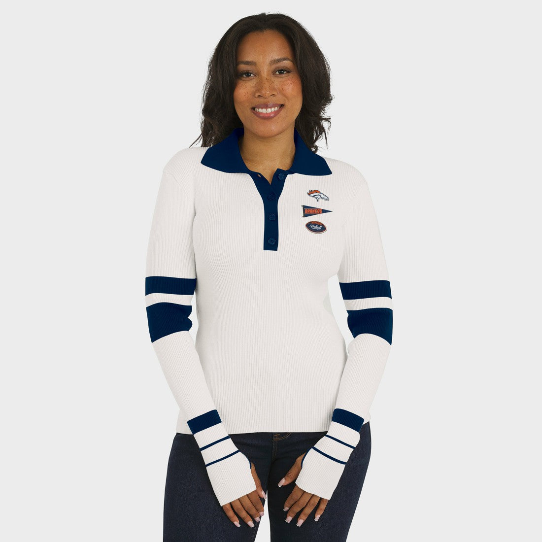 Denver Broncos WEAR by Erin Andrews Women's Ribbed Henley Polo Sweater - White - NFL