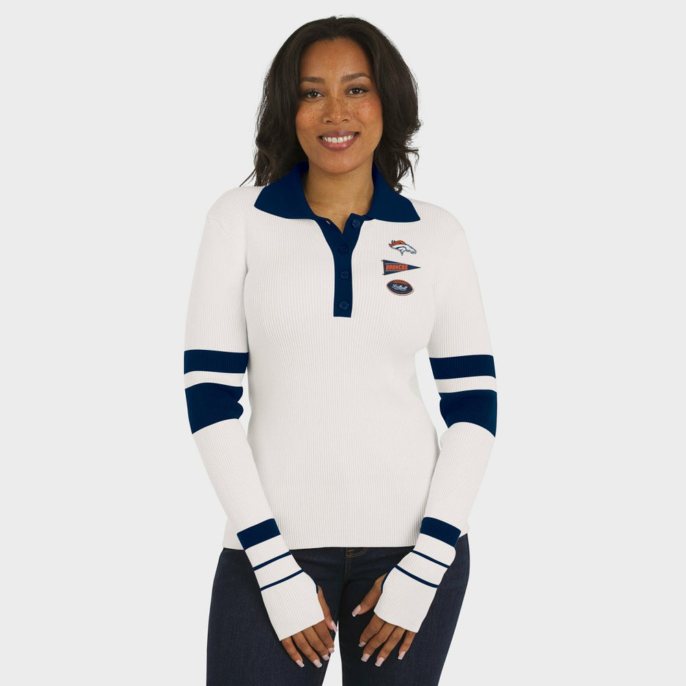 Denver Broncos WEAR by Erin Andrews Women's Ribbed Henley Polo Sweater - White - NFL