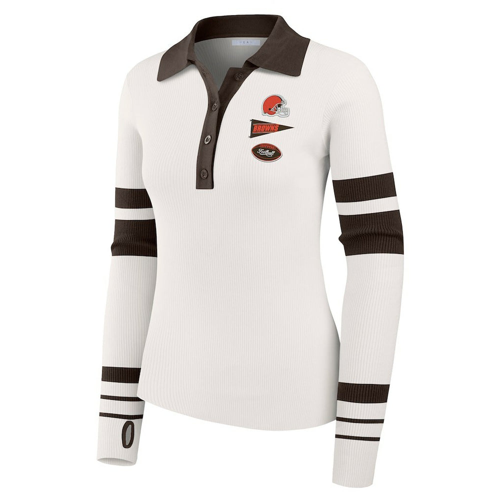 Cleveland Browns WEAR by Erin Andrews Women's Ribbed Henley Polo Sweater - White - NFL