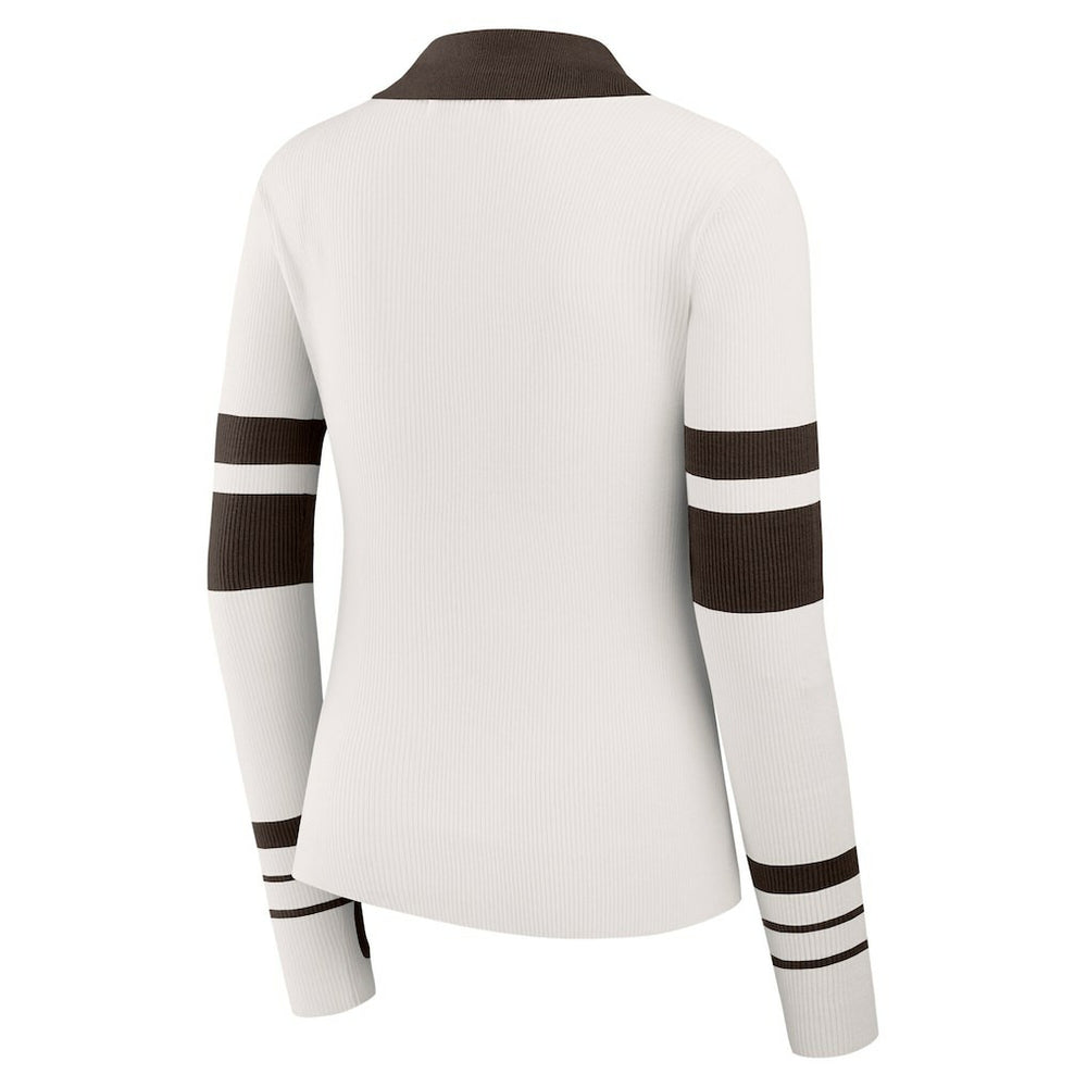 Cleveland Browns WEAR by Erin Andrews Women's Ribbed Henley Polo Sweater - White - NFL