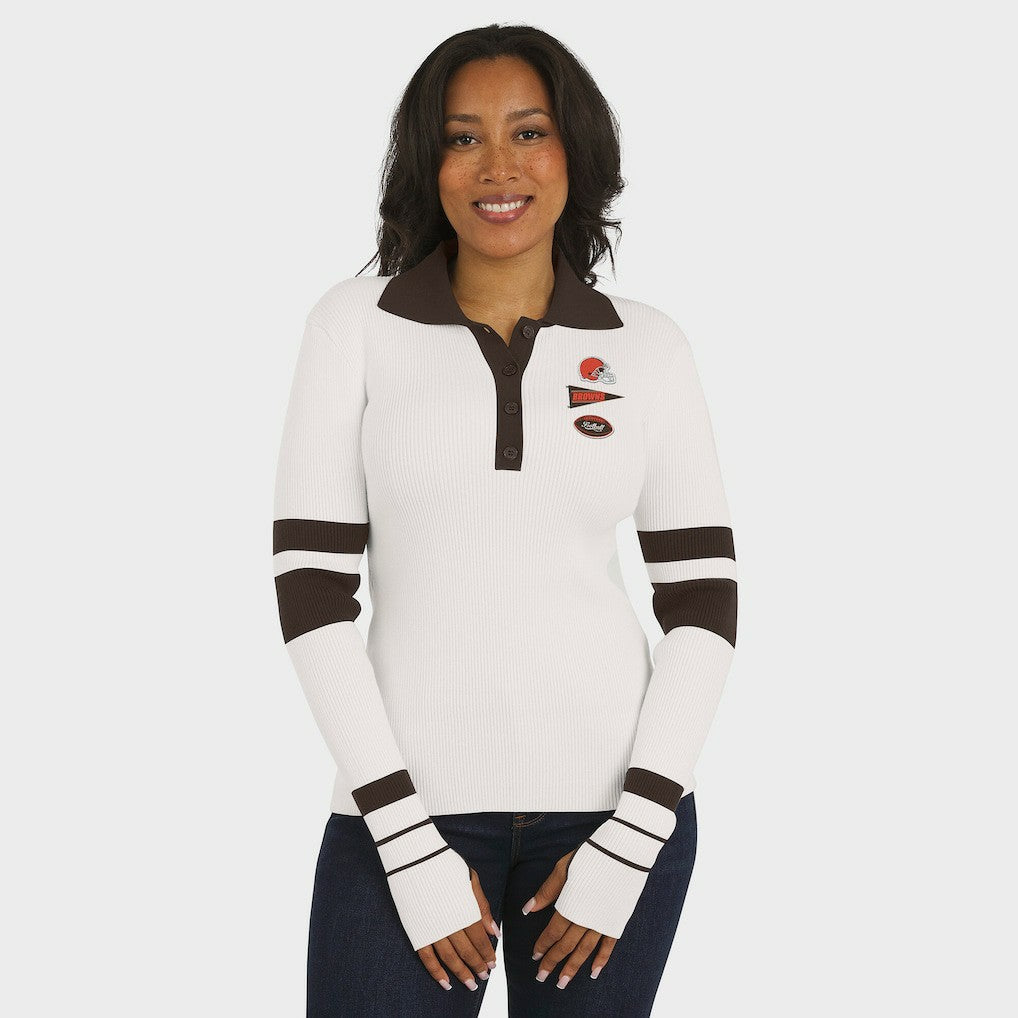 Cleveland Browns WEAR by Erin Andrews Women's Ribbed Henley Polo Sweater - White - NFL