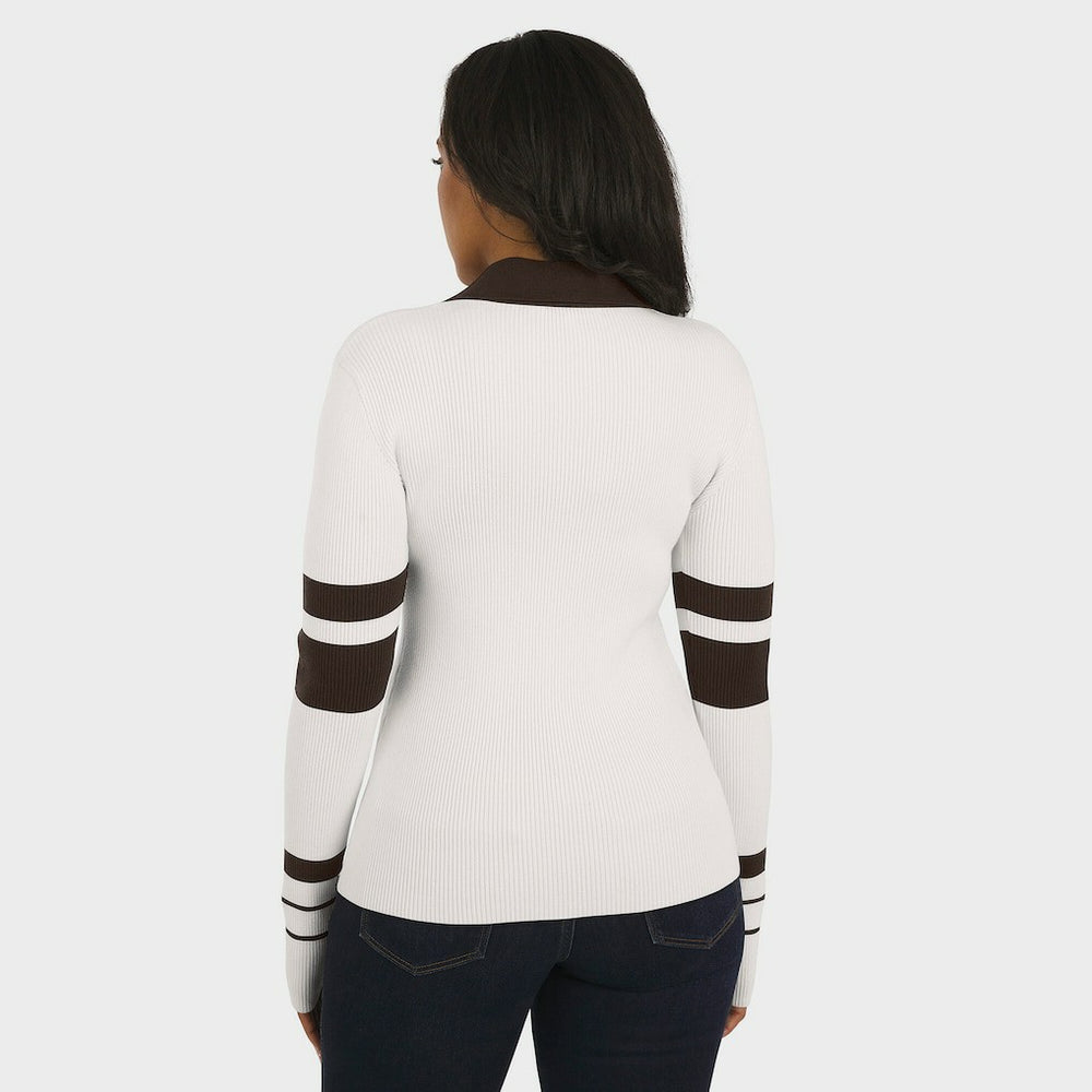 Cleveland Browns WEAR by Erin Andrews Women's Ribbed Henley Polo Sweater - White - NFL