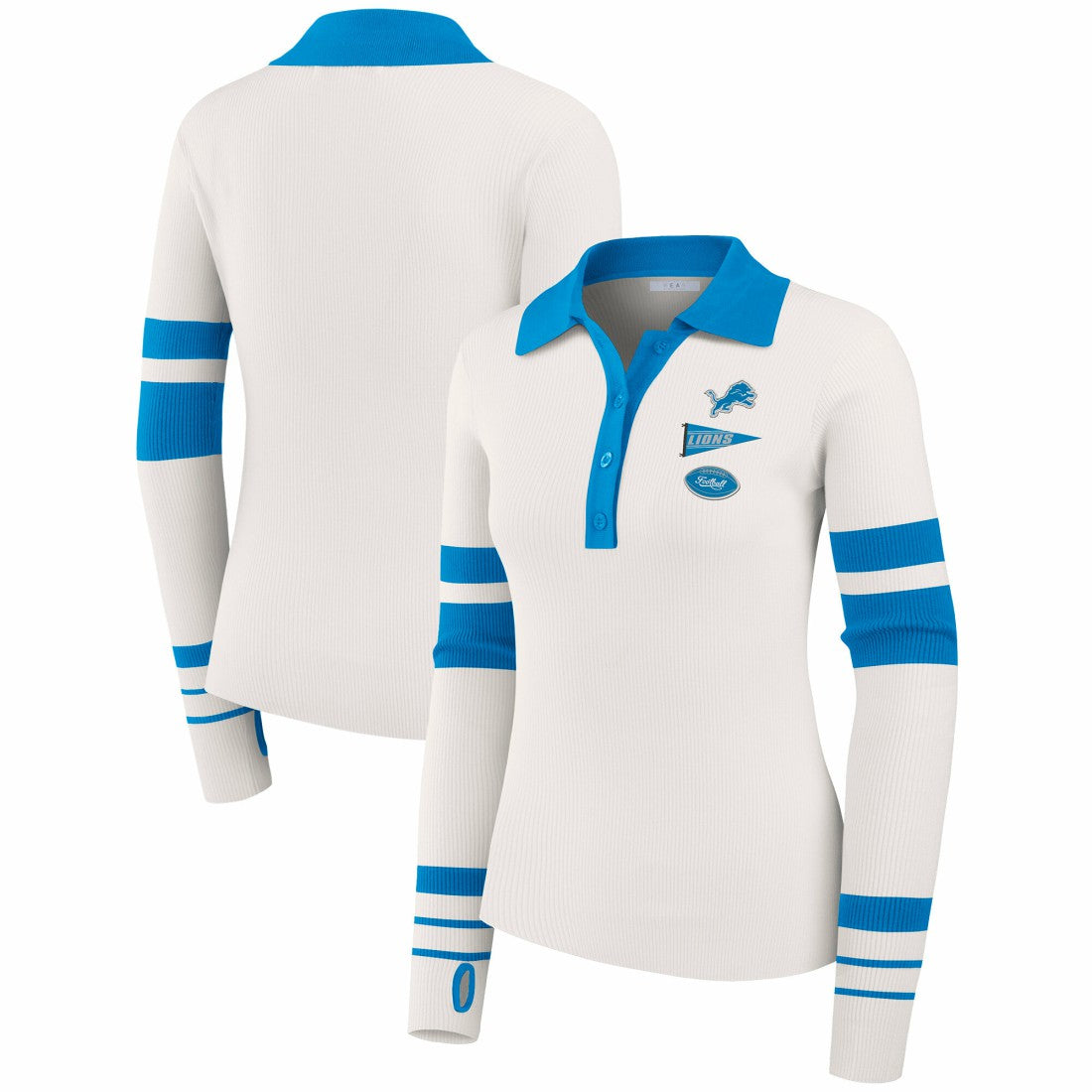 Detroit Lions WEAR by Erin Andrews Women's Ribbed Henley Polo Sweater - White - NFL