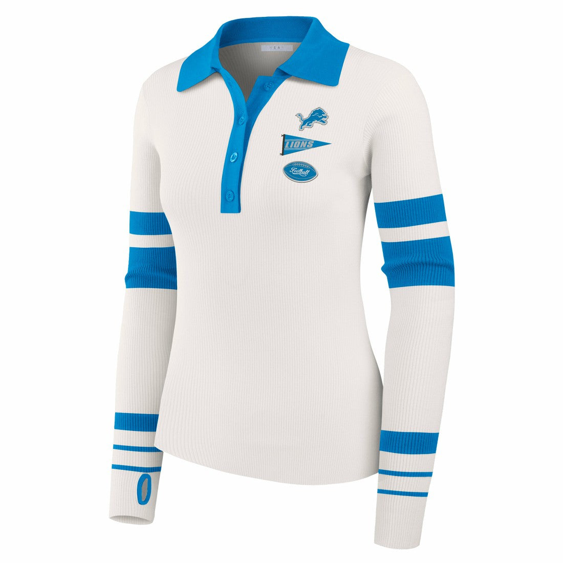 Detroit Lions WEAR by Erin Andrews Women's Ribbed Henley Polo Sweater - White - NFL