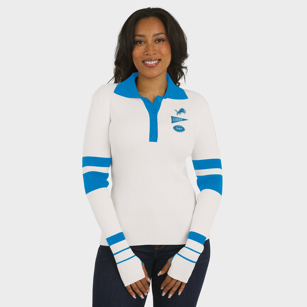 Detroit Lions WEAR by Erin Andrews Women's Ribbed Henley Polo Sweater - White - NFL