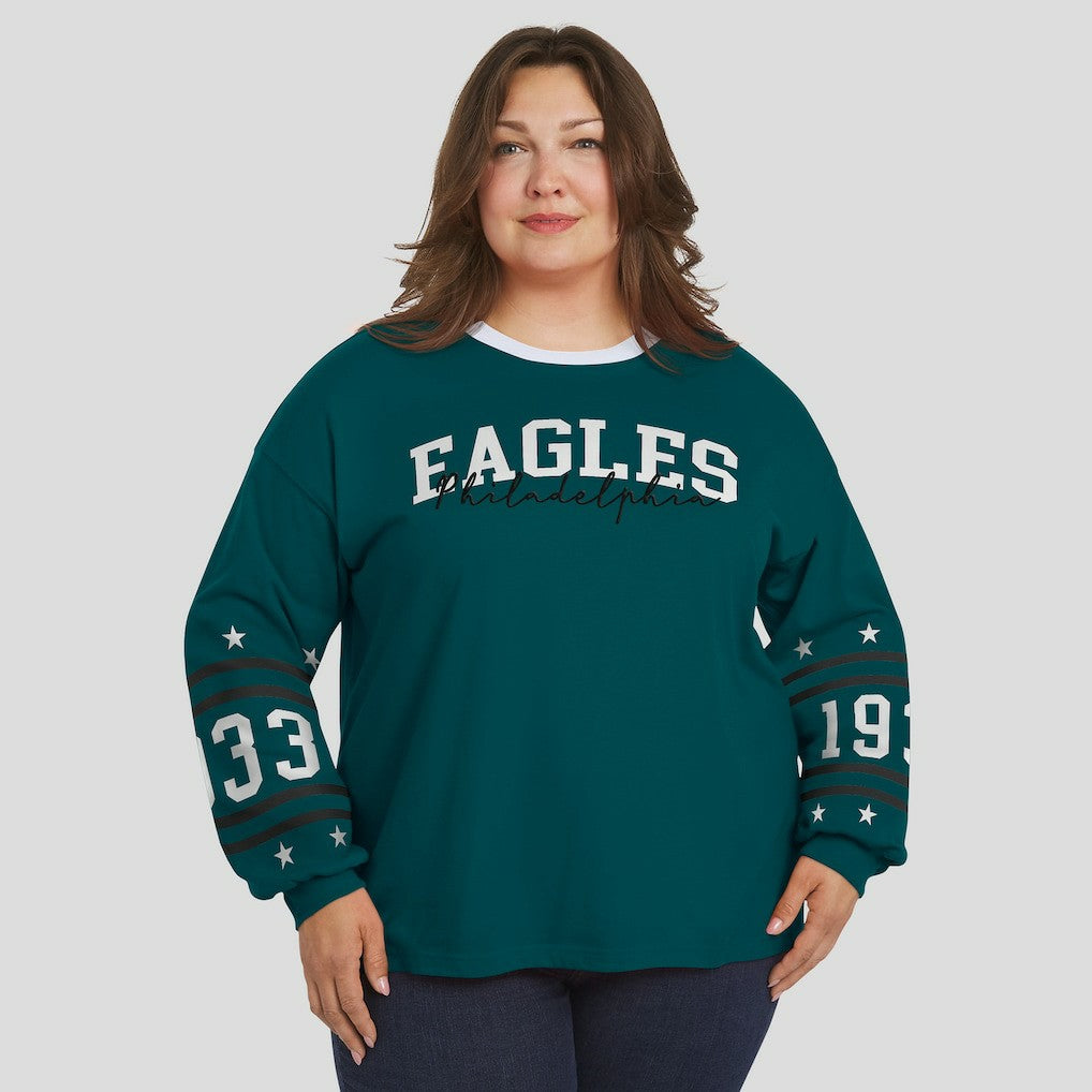 Philadelphia Eagles WEAR by Erin Andrews Women's Plus Size Sport Long-Sleeve T-Shirt - Midnight Green - NFL