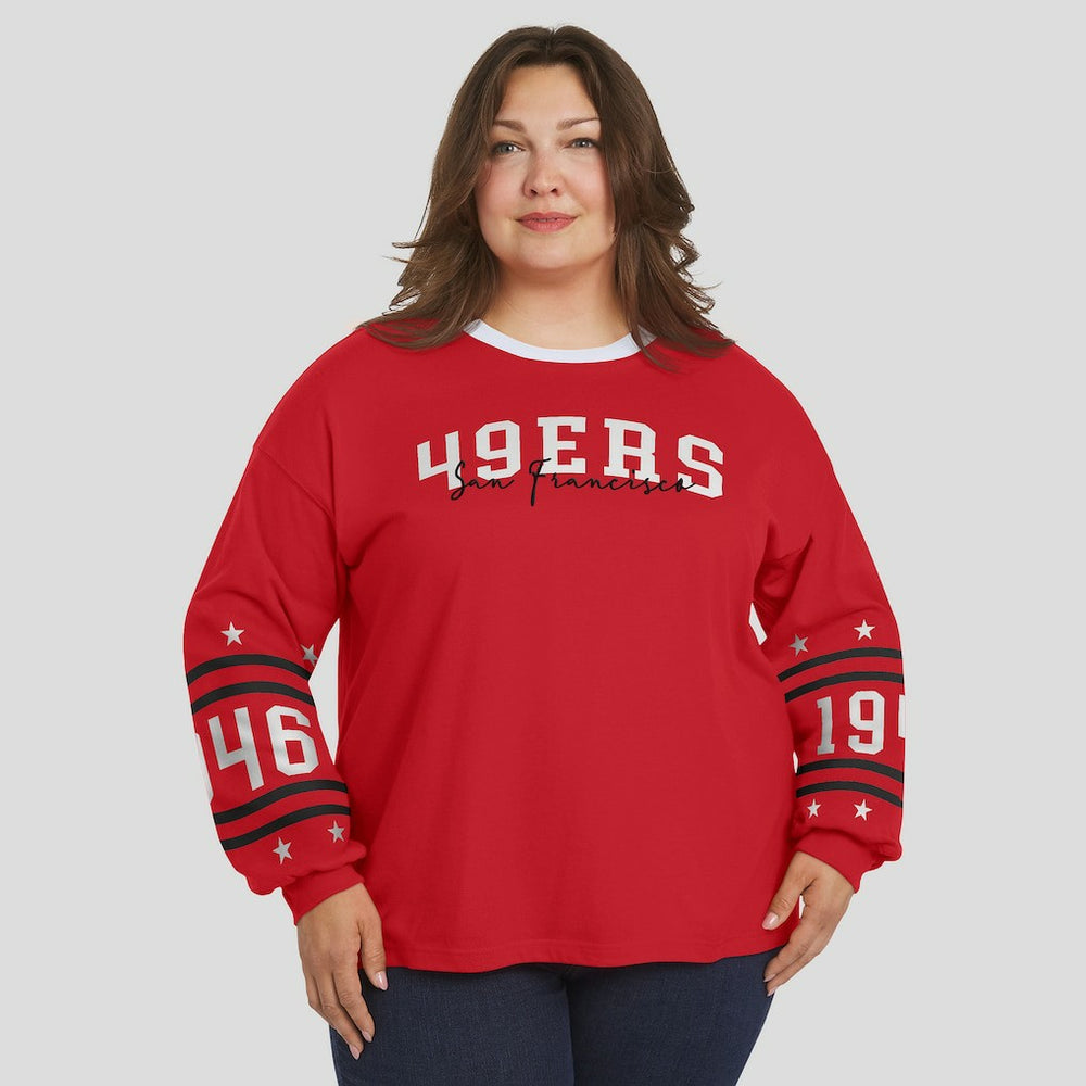 San Francisco 49ers WEAR by Erin Andrews Women's Plus Size Sport Long-Sleeve T-Shirt - Scarlet - NFL