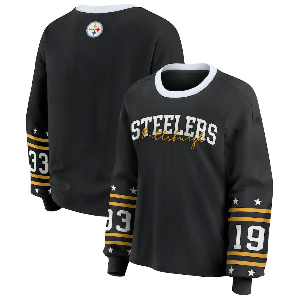 Pittsburgh Steelers WEAR by Erin Andrews Women's Plus Size Sport Long-Sleeve T-Shirt - Black - NFL