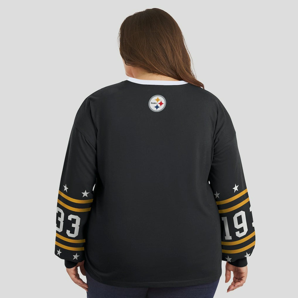 Pittsburgh Steelers WEAR by Erin Andrews Women's Plus Size Sport Long-Sleeve T-Shirt - Black - NFL