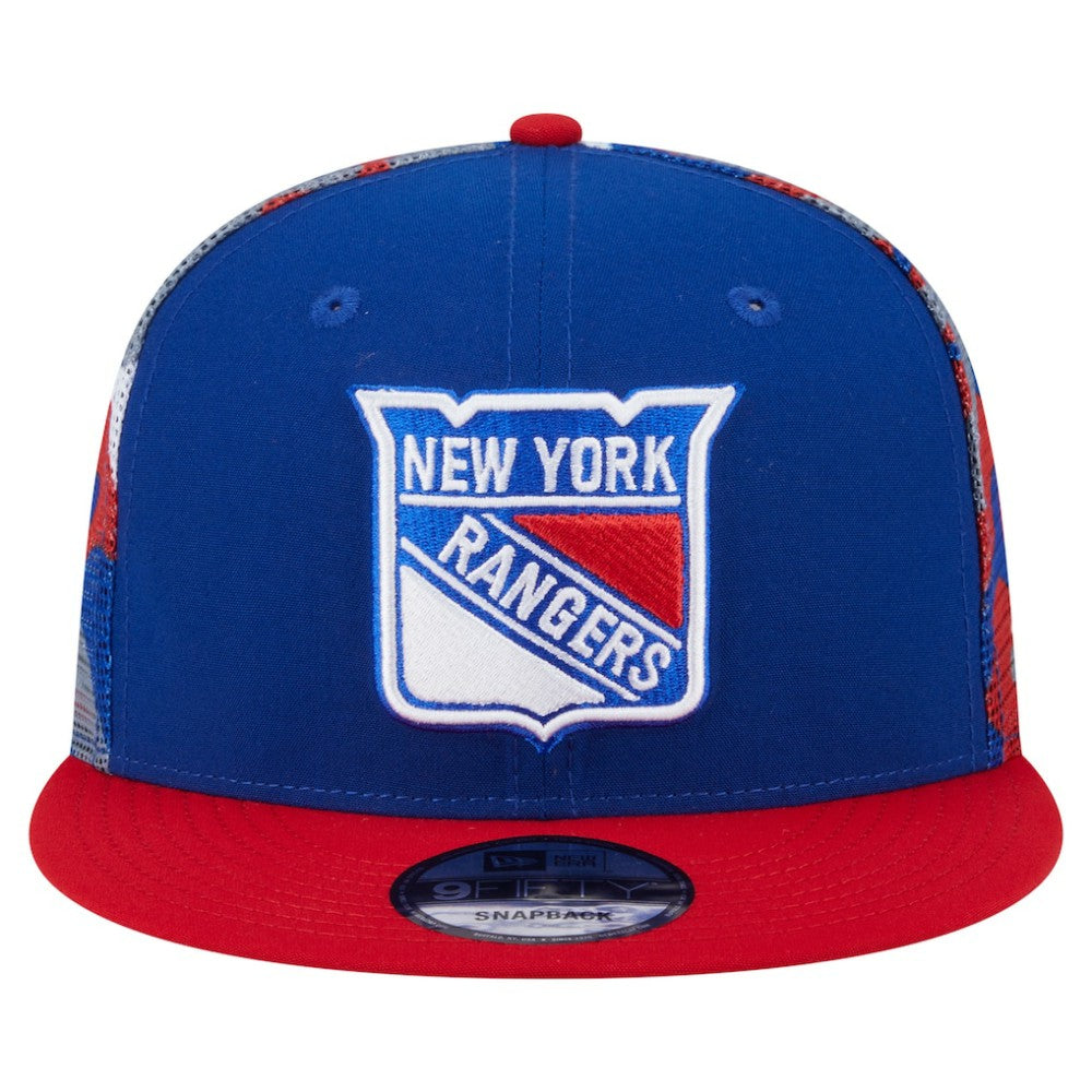 New York Rangers New Era Camo Meshback 9FIFTY Snapback Hat - Blue/Red | New Era Clearance