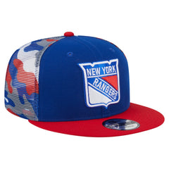 New York Rangers New Era Camo Meshback 9FIFTY Snapback Hat - Blue/Red | New Era Clearance