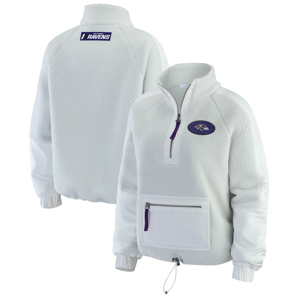Baltimore Ravens WEAR by Erin Andrews Women's Polar Fleece Half-Zip Jacket - White - NFL