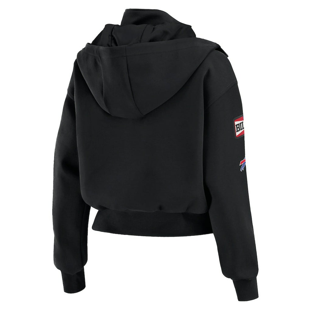 Buffalo Bills WEAR by Erin Andrews Women's Tri-Blend Patch Pocket Cropped Full-Zip Bomber Hoodie Jacket - Black - NFL