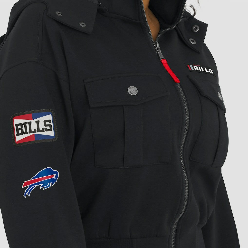 Buffalo Bills WEAR by Erin Andrews Women's Tri-Blend Patch Pocket Cropped Full-Zip Bomber Hoodie Jacket - Black - NFL