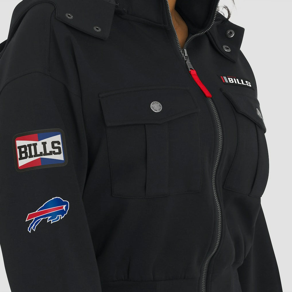 Buffalo Bills WEAR by Erin Andrews Women's Tri-Blend Patch Pocket Cropped Full-Zip Bomber Hoodie Jacket - Black - NFL