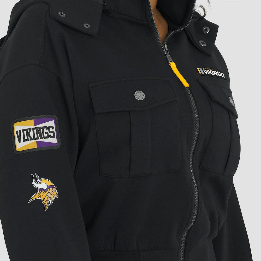 Minnesota Vikings WEAR by Erin Andrews Women's Tri-Blend Patch Pocket Cropped Full-Zip Bomber Hoodie Jacket - Black - NFL