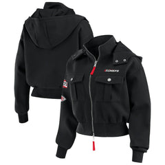 Kansas City Chiefs WEAR by Erin Andrews Women's Tri-Blend Patch Pocket Cropped Full-Zip Bomber Hoodie Jacket - Black - NFL