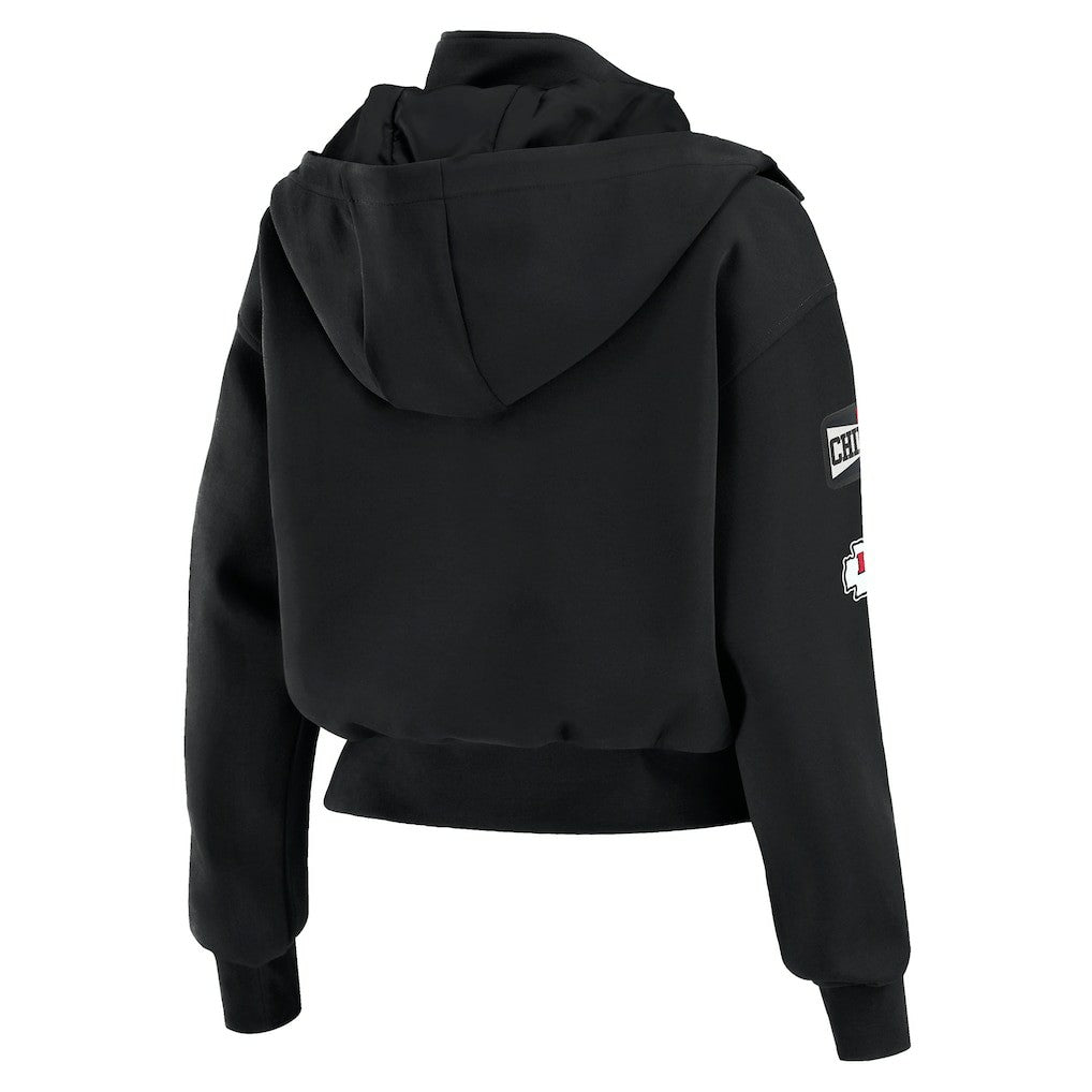 Kansas City Chiefs WEAR by Erin Andrews Women's Tri-Blend Patch Pocket Cropped Full-Zip Bomber Hoodie Jacket - Black - NFL