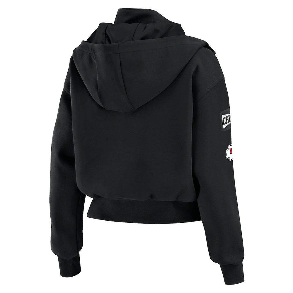 Kansas City Chiefs WEAR by Erin Andrews Women's Tri-Blend Patch Pocket Cropped Full-Zip Bomber Hoodie Jacket - Black - NFL