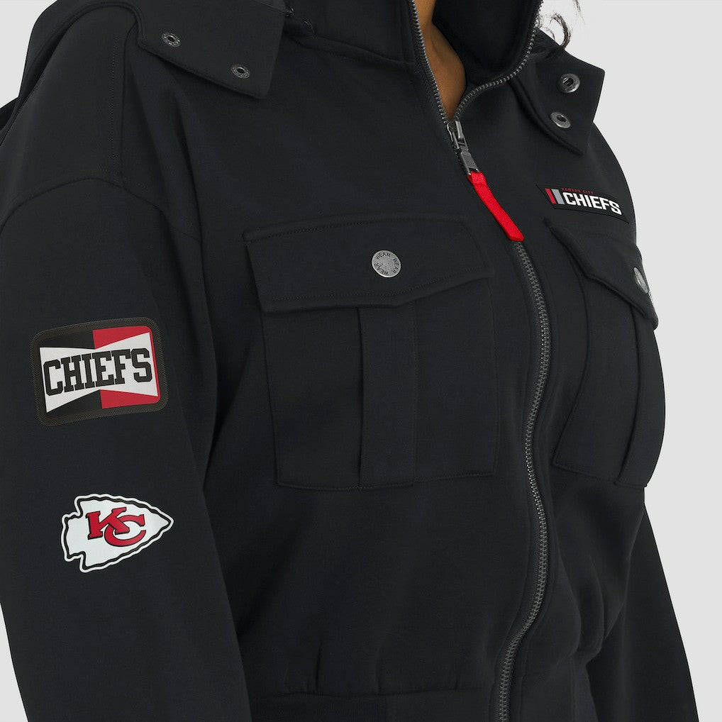Kansas City Chiefs WEAR by Erin Andrews Women's Tri-Blend Patch Pocket Cropped Full-Zip Bomber Hoodie Jacket - Black - NFL