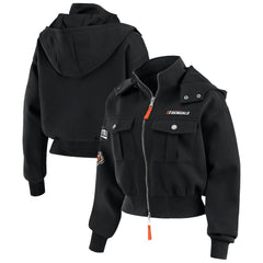Cincinnati Bengals WEAR by Erin Andrews Women's Tri-Blend Patch Pocket Cropped Full-Zip Bomber Hoodie Jacket - Black - NFL