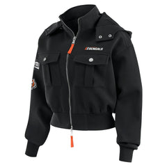 Cincinnati Bengals WEAR by Erin Andrews Women's Tri-Blend Patch Pocket Cropped Full-Zip Bomber Hoodie Jacket - Black - NFL