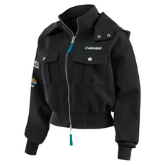 Jacksonville Jaguars WEAR by Erin Andrews Women's Tri-Blend Patch Pocket Cropped Full-Zip Bomber Hoodie Jacket - Black - NFL