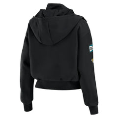 Jacksonville Jaguars WEAR by Erin Andrews Women's Tri-Blend Patch Pocket Cropped Full-Zip Bomber Hoodie Jacket - Black - NFL