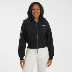 Jacksonville Jaguars WEAR by Erin Andrews Women's Tri-Blend Patch Pocket Cropped Full-Zip Bomber Hoodie Jacket - Black - NFL