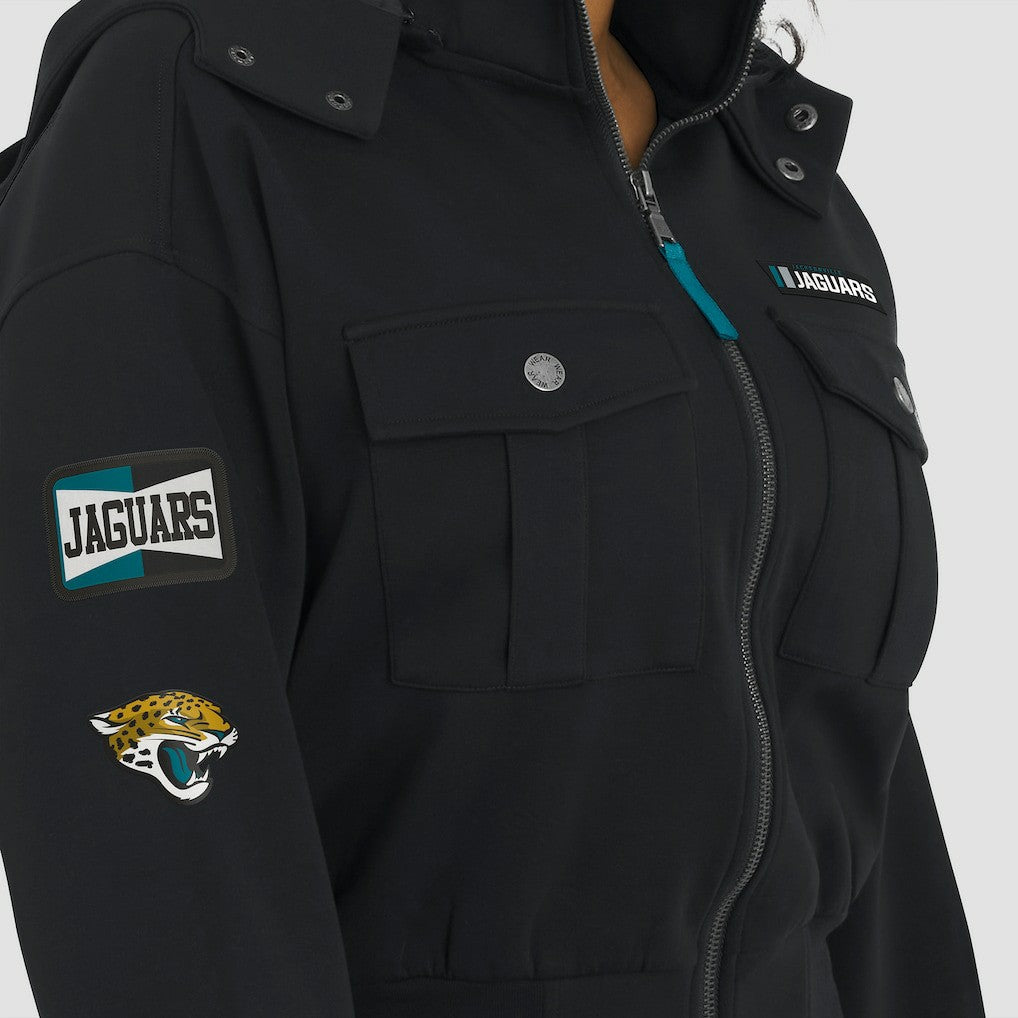Jacksonville Jaguars WEAR by Erin Andrews Women's Tri-Blend Patch Pocket Cropped Full-Zip Bomber Hoodie Jacket - Black - NFL
