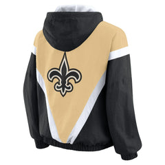 New Orleans Saints WEAR by Erin Andrews Women's Retro Crinkle Full-Zip Hoodie Windbreaker - Gold/Black - NFL