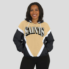 New Orleans Saints WEAR by Erin Andrews Women's Retro Crinkle Full-Zip Hoodie Windbreaker - Gold/Black - NFL