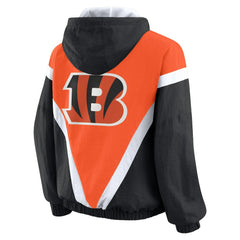 Cincinnati Bengals WEAR by Erin Andrews Women's Retro Crinkle Full-Zip Hoodie Windbreaker - Orange/Black - NFL