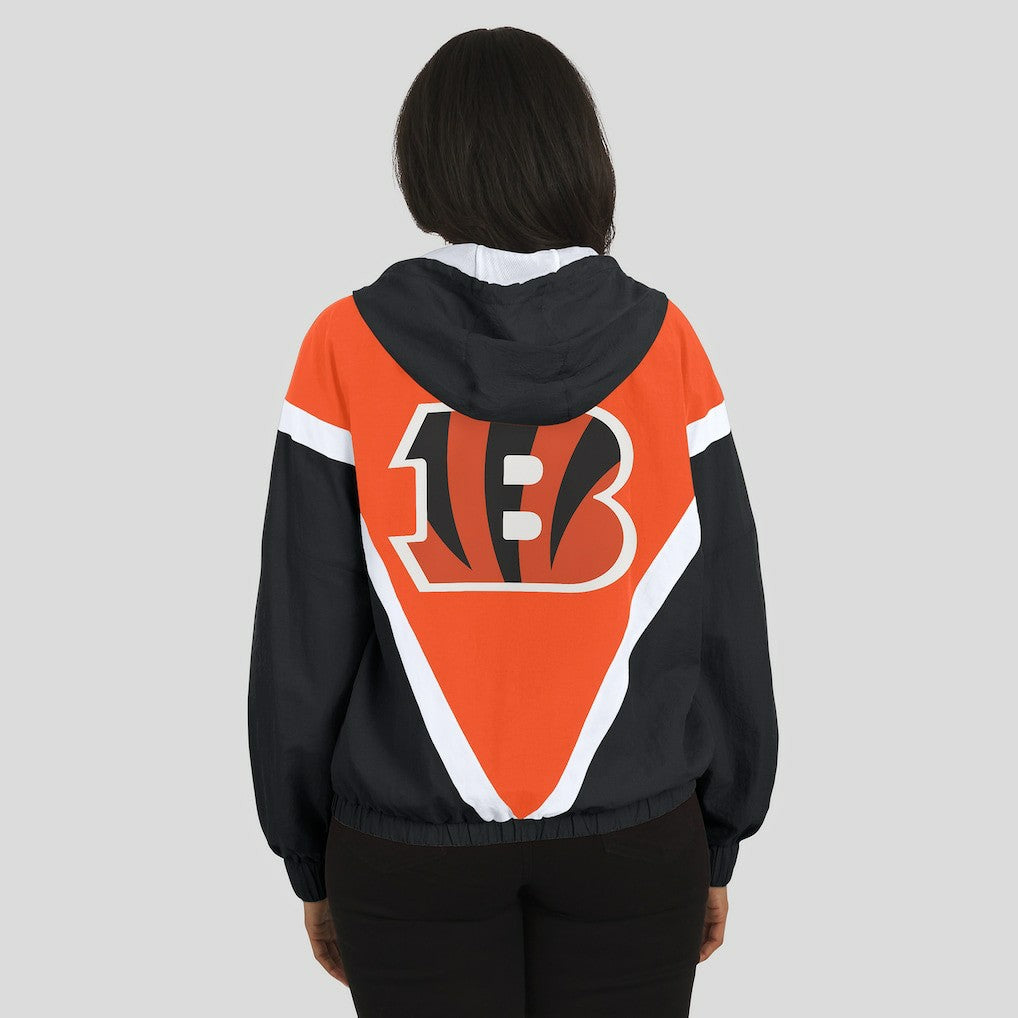 Cincinnati Bengals WEAR by Erin Andrews Women's Retro Crinkle Full-Zip Hoodie Windbreaker - Orange/Black - NFL