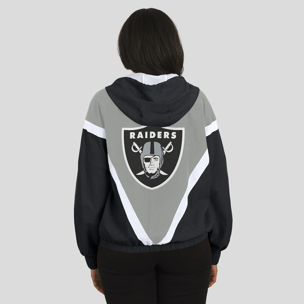 Las Vegas Raiders WEAR by Erin Andrews Women's Retro Crinkle Full-Zip Hoodie Windbreaker - Black/Silver - NFL