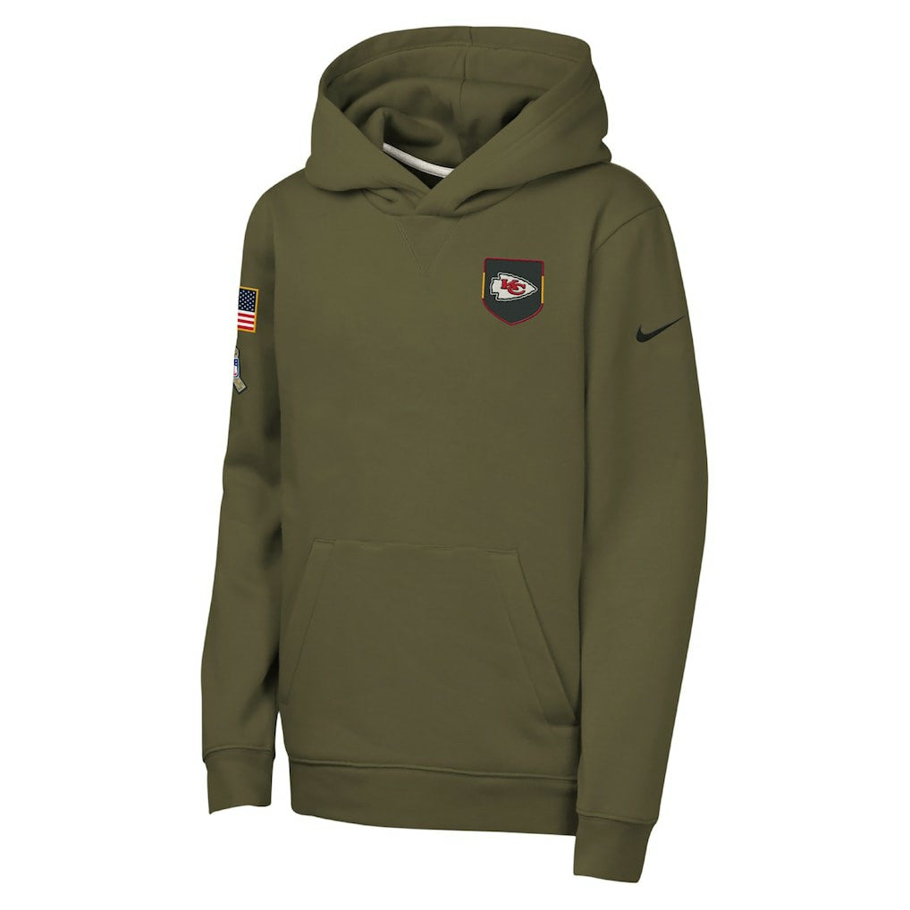 Kansas City Chiefs Youth 2025 Salute to Service Club Fleece Hoodie - Olive - Nike