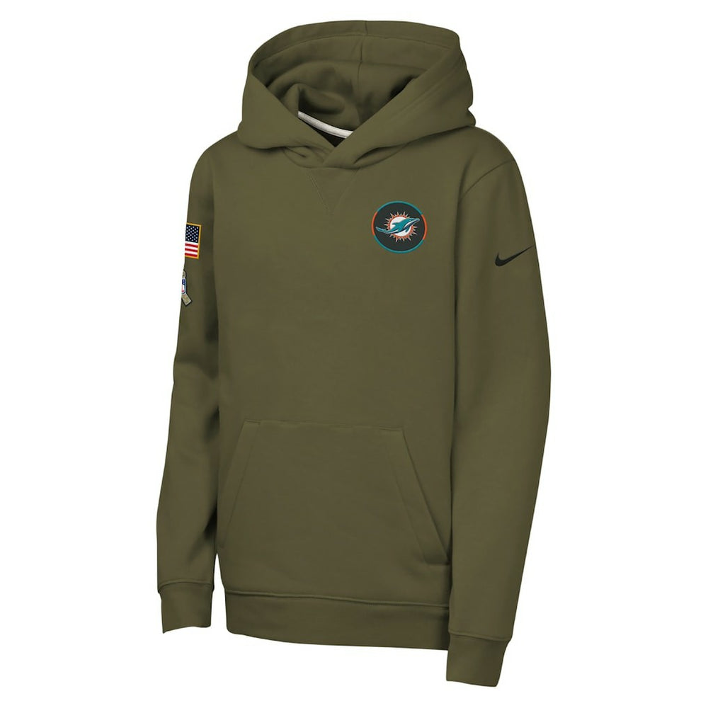 Miami Dolphins Youth 2025 Salute to Service Club Fleece Hoodie - Olive - Nike